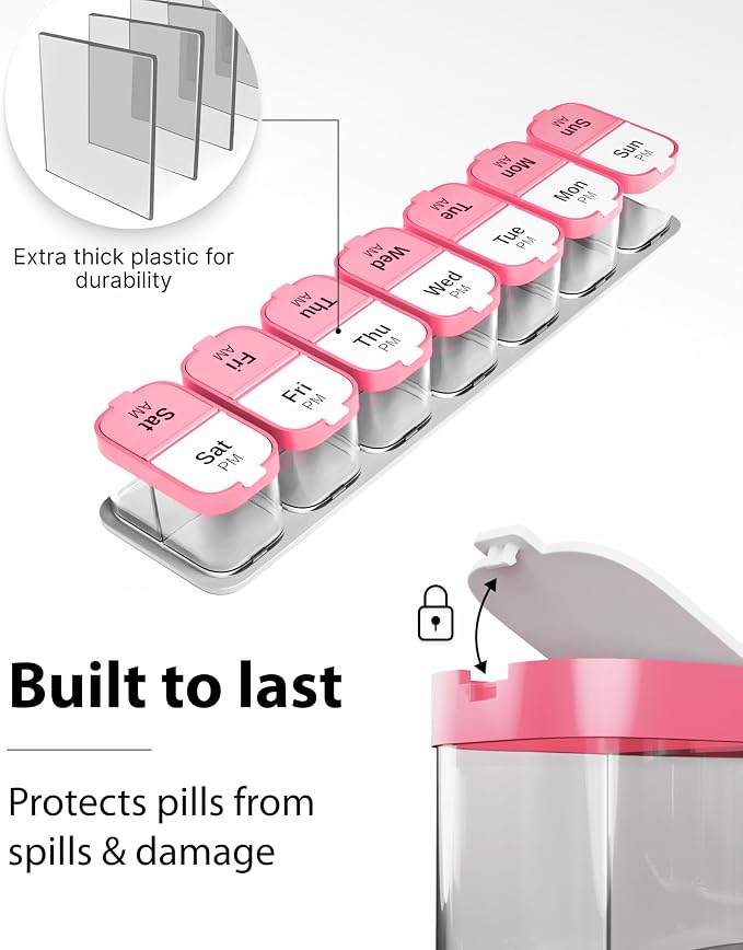Extra Large Pill Organizer – Weekly Pill Box 7 Day AM PM for Big Vitamins & Supplements, Large Capacity Medication Dispenser with 7 Detachable Compartments, XL Pill Organizer 2 Times a Day