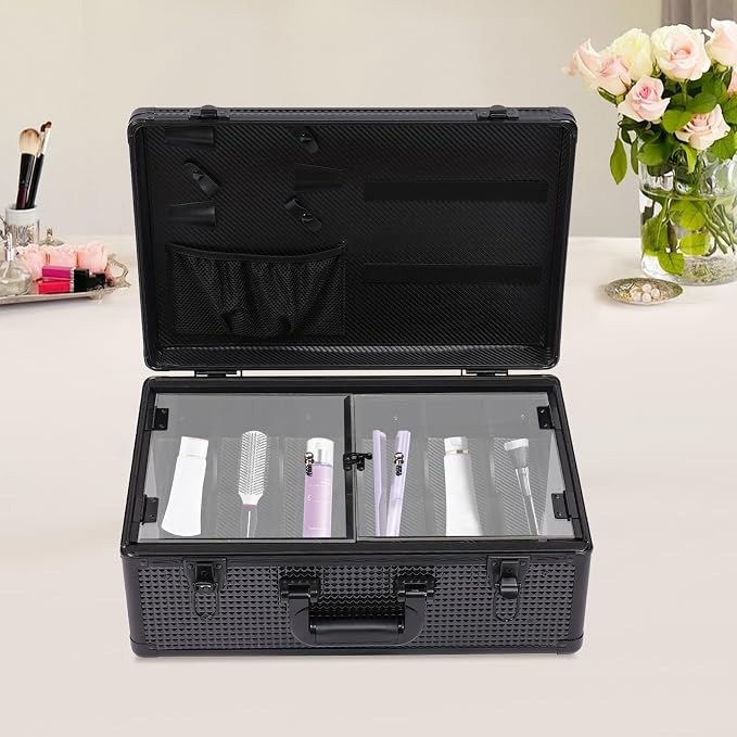 Barber Case, Professional Barber Organizer Case, Clipper Storage Suitcase, Aluminum Hard Shell Tool Box, Dustproof Clear Cap, Hair Stylist Pet Grooming Salon Travel Kit Organizer 17.13