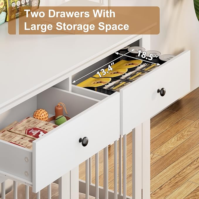 44inch Large Dog Crate Furniture with Storage Drawers for Indoor, White | Large Decorative Wooden Dog Kennel Indoor with Storage Drawers, Multipurpose End Table Cage Suitable for Small Dogs