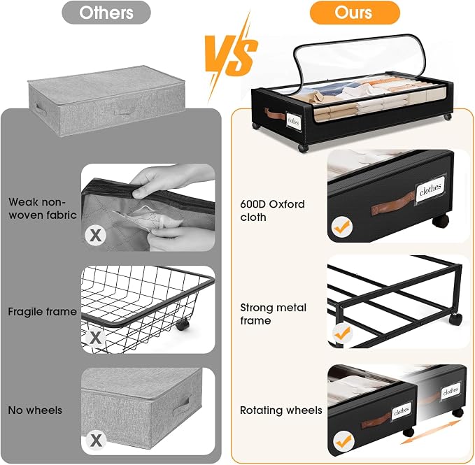 Under Bed Storage with Wheels 1Pack Storage Containers with Clear Window | Under Bed Drawers Rolling Under Bed Storage for Clothes,Shoes, Blankets (30.71 x 16.93 x 6.69 in, Black)
