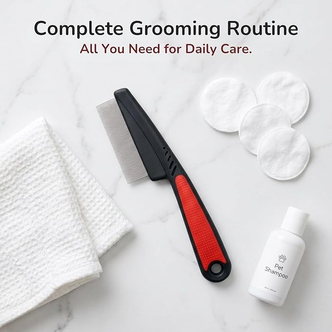 Pets&Goods Stainless Steel Tear Stain Remover Comb – Fine Tooth Grooming Tool for Dogs & Cats with Non Slip Handle, Removes Loose Fur and Dirt, Safe Gentle Cleaning