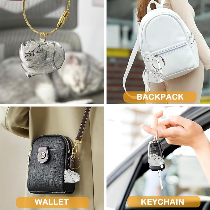 2 Pcs Cat Hair Keychain Transparent Pet Fur Keepsake with Tweezer | Portable Cat Fur Keychain DIY Pet Hair Memorial Keepsake Cats Hairs Collector Charm Storage Box, Cats Lover Collecting Gifts