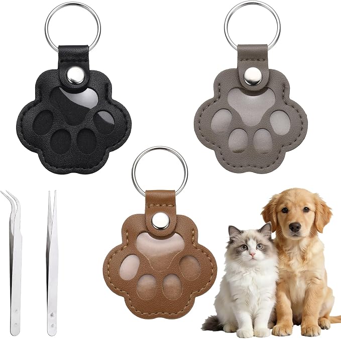 Dog Fur Storage Keychain, Pet Fur Keepsake Keyrings, Paw Shaped, Pet Hair Keepsake Keychains with Tweezers
