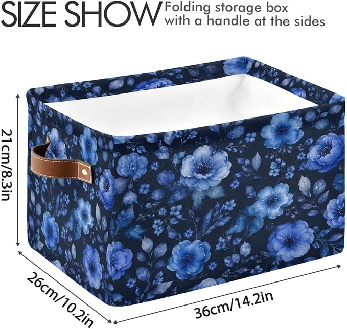 Kigai Storage Basket, Fabric Collapsible Closet Organizer Bin | Blue Flowers Waterproof Foldable Canvas Basket with Handles for Shelves, Nursery, Closet, Bedroom & Bathroom