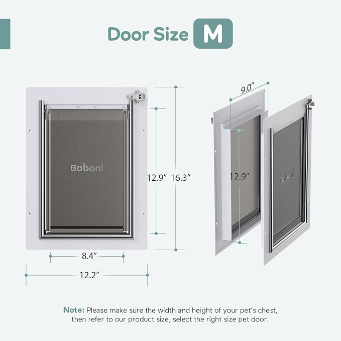 Baboni Dog Door for Door,Metal Frame,Medium | Pets Up to 40 Lb,for Interior and Exterior Doors,Aluminum Lock,Metal Panel,Strong Magnetic Flaps