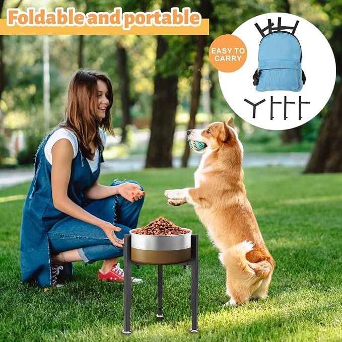 Single Upgrade Metal Dog Feeder Supports, 4 Adjustable Heights 8-14.5" Width 7-10.6", Non-Slip and No Spill Raised Pet Bow Holder for Small Medium Large Dogs(Bowl Not Included)