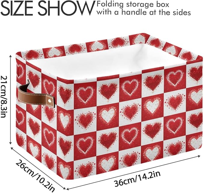 Happy Valentine's Day Love Heart Storage Basket Fabric Laundry Baskets Red White Buffalo Plaid Storage Boxes Organizer Bag for Baby Cloth Dog Toy Book Storage Cubes Shelf Closet Bins 16×12×8 Inches