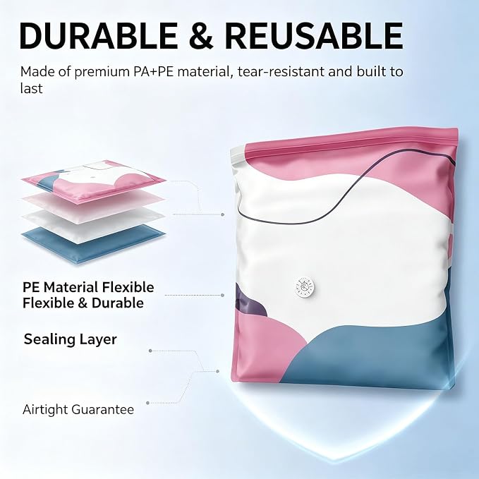 No Pump Vacuum Storage Bags, Large Capacity 3D Compression Storage Bags, Press & Seal Space Saver Bags for Clothes, Comforters, Blankets, Bedding, Travel and Home Organization (M*2+XL*2)