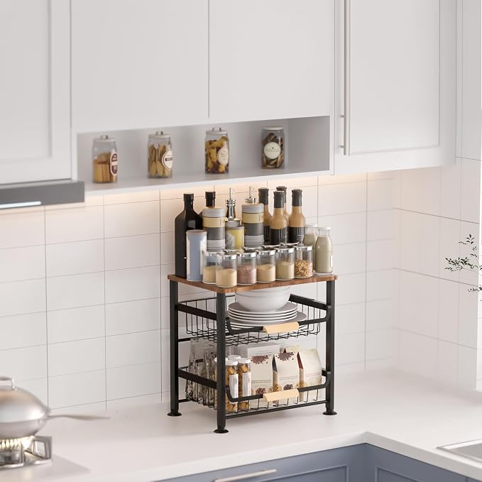 Fruit Vegetable Basket for Kitchen,3 Tier Pantry Organizers and Storage,Snack Organizer for Countertop,Pantry Cart,Metal Wire Storage Shelf Organizer Baskets for Kitchen, Pantry, Bathroom