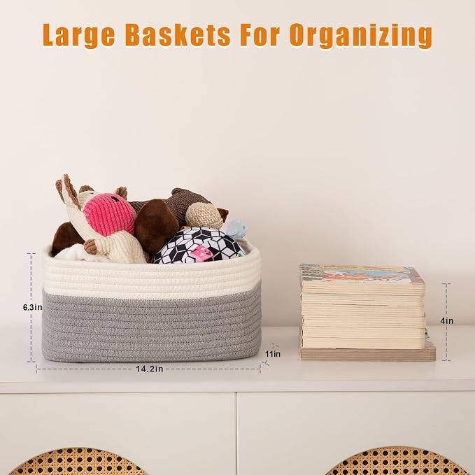 OIAHOMY 4 PACK 16L Storage Baskets for Organizing Storage Bins Grey | Small Bins for Shelves Small Storage Basket Shelf Baskets Organizer Baskets for Gifts Empty Cute Decorative Storage Bins