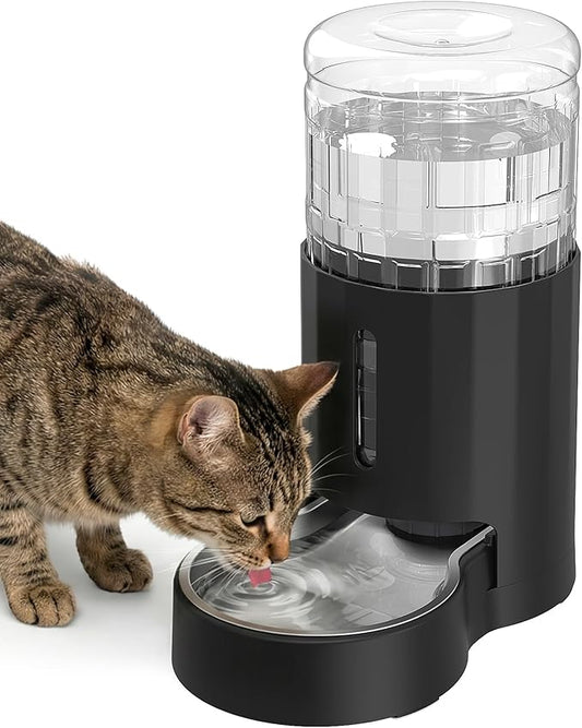JUNSPOW Cat Water Dispenser with Stainless Steel Bowl, Automatic Gravity Water Dispenser for Cats or Small Medium Size Dogs, Large Capacity, Easy to Clean and Safe for Pets (4L Black)