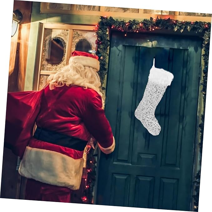 Zerodeko 1pc Christmas Stocking Bag Large Sequin Christmas Sock for Candy Storage and Holiday Decorations for Boys and Girls and Festive Decor
