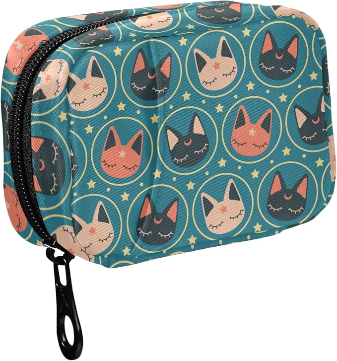 Fustylead Kawaii Space Cats Pill Organizer Travel Bag, Small Portable Pill Case Cute for Vitamin Fish Oil Supplements Medicine Organizer with Zipper