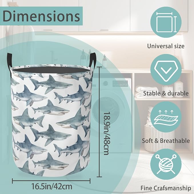 Laundry Hamper Foldable Oxford Cloth Shark Laundry Basket With Handle Portable Clothes Storage Organizer Basket Storage Bag For Laundry Room/Bedroom/Bathroom