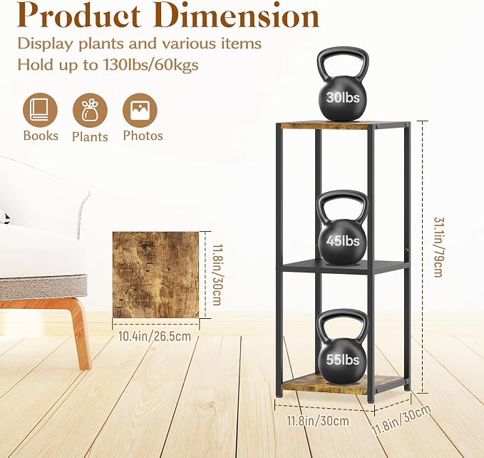 KMOTASUO 3 Tier Metal Plant Stand Tall for Indoor Outdoor Corner | Heavy Duty Flower Holder Rack, Modern Vertical Iron Shelf for Patio Bathroom Office Garden