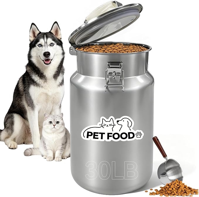 Newget 30 lb Stainless Steel Airtight Dog Food Storage Container with Scoop | Large Capacity, Rust-Resistant Steel, Sturdy & Durable, Airtight Seal, Moisture Protection, Suitable for Multi-Pet Families