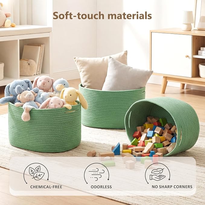 ECDYQXVU 15x10x9 Inch Woven Cotton Rope Storage Basket, 2 Pack | Foldable Design, Built-in Handles, Space-saving Organizer for Living Room, Bedroom, Laundry, Shelves, Clothes, Towels