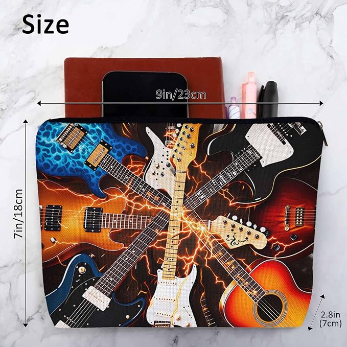 Rock Guitar Makeup Bag For Women, Adorable Cosmetic Bag Makeup Bags, Lightning Music Guitar Zipper Bag Travel Bags Toiletry Organizers Pouch Bags Washing Bags For Gym Bathroom