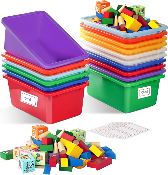 16-Pack Colorful Classroom Storage Bins, Plastic Cubby Book Bins for Classroom Organization, Book & Toy Storage Organizer, Perfect for Classroom Library, Shelves, STEM Centers, Daycare & Homeschool