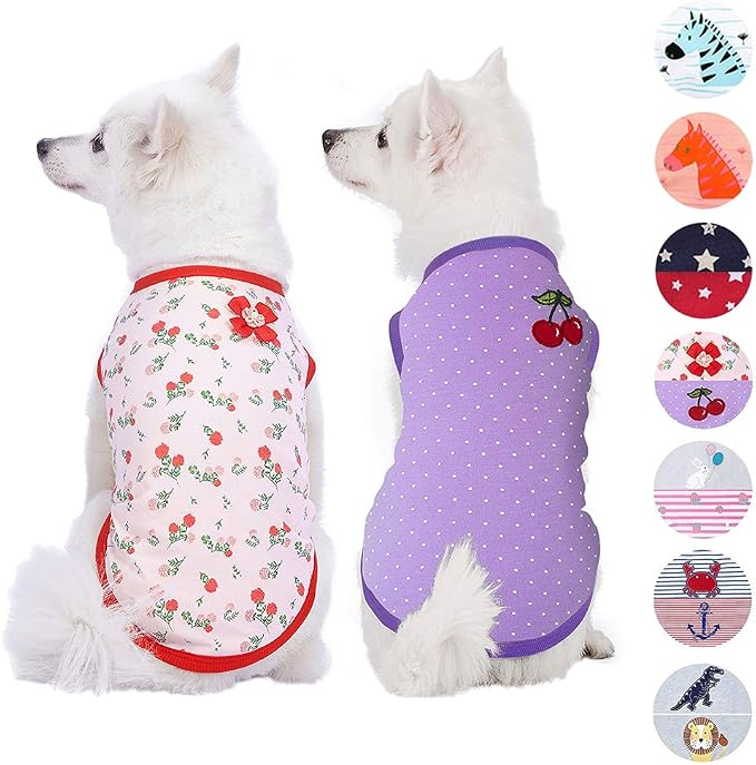 Blueberry Pet Pack of 2 Dog Clothes - Soft & Comfy Floral Dog Accessories, 12" Back Length, Sweater Vest, Dog Shirt for Small Dogs, Fashion Pet Apparel