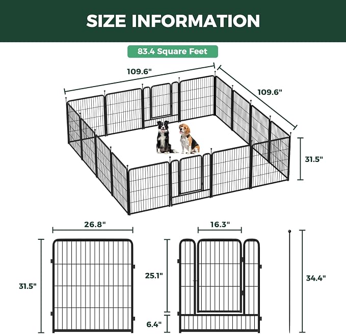 FXW Rollick Dog Playpen, Indoor, Yard & RV Camping, 32" H, 16 Panels | Easy setup, Heavy-duty, DIY layouts, for Small & Medium Dogs, Patented