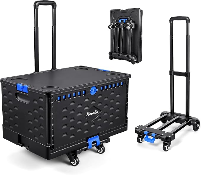 KEDSUM 2 in 1 Rolling Cart with Durable Removable Crate, 290 LBS/70L Capacity Collapsible Rolling Crate with Lid for School, Craft, Office & Garden, on 4 Rotate Wheels