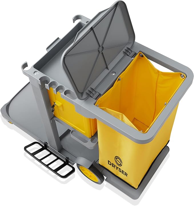 Commercial Janitorial Cleaning Cart on Wheels - Housekeeping Caddy with Key-Locking Cabinet