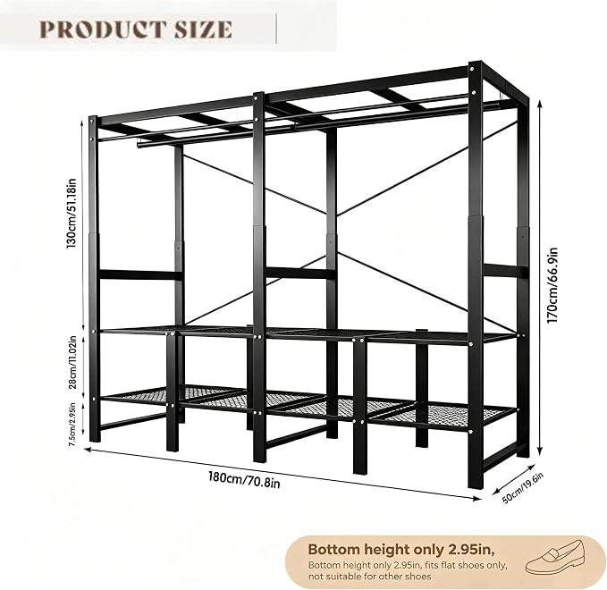 71in Heavy Duty Portable Closet with Dark Gray Cover | Foldable Covered Clothes Rack for Hanging Armoire Wardrobe Closet System Freestanding Coat Storage Garment Racks