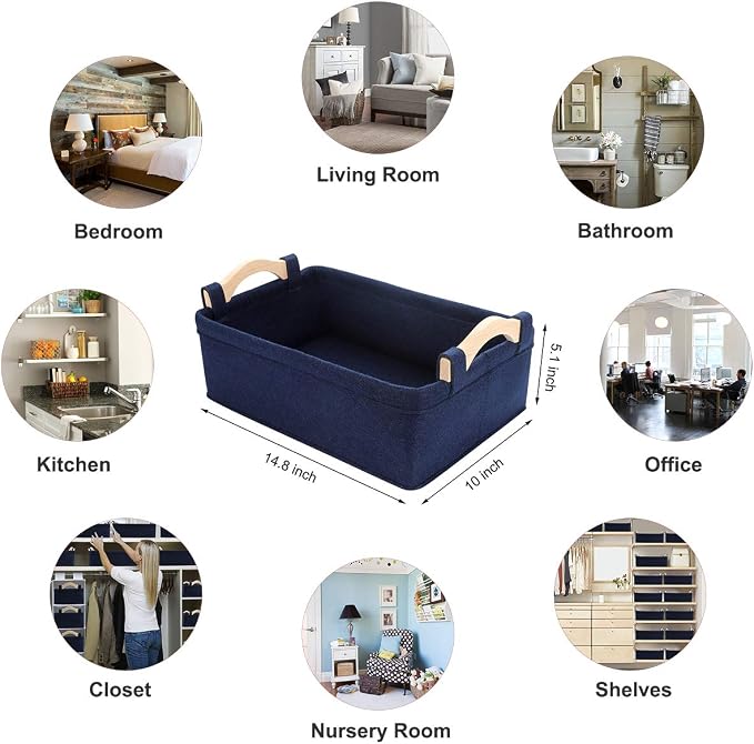 Small Storage Baskets Little Felt Soft Fabric Basket Storage Bins for Books Magazines Newspapers Shelves Collapsible Navy Blue Containers