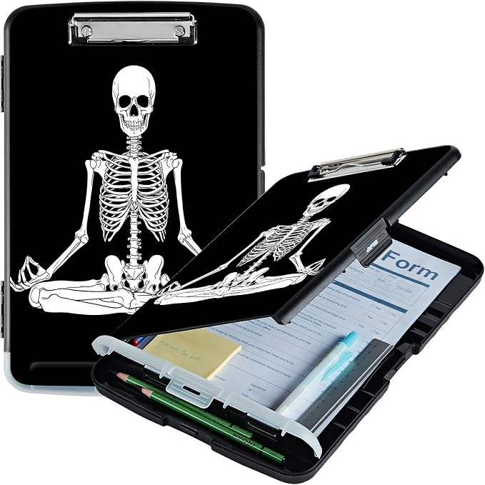 Sitting Skull A4 Clipboard with Storage Pen Holder, Clipboards Organizer Nursing Clipboard Foldable File Folder Plastic Clipboard Folio Clip Board for Office Students Classroom Doctor