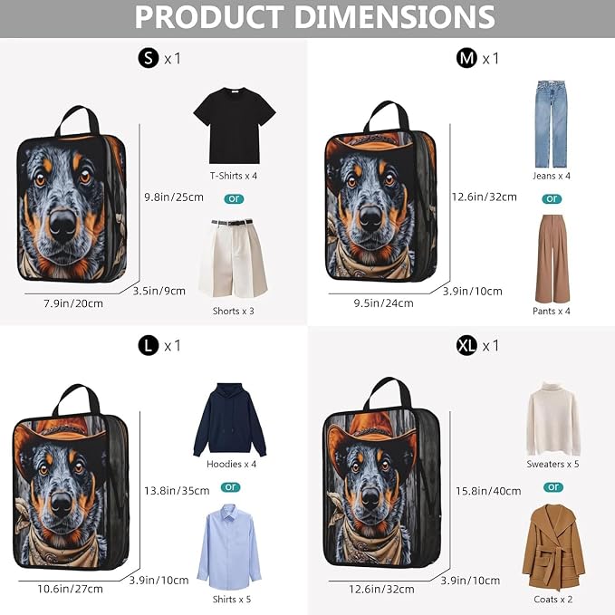 Australian Cattle Dog Compression Packing Cubes Set Of 4, Lightweight Expandable Travel Organizer Bags With Double Zipper For Vacation Business