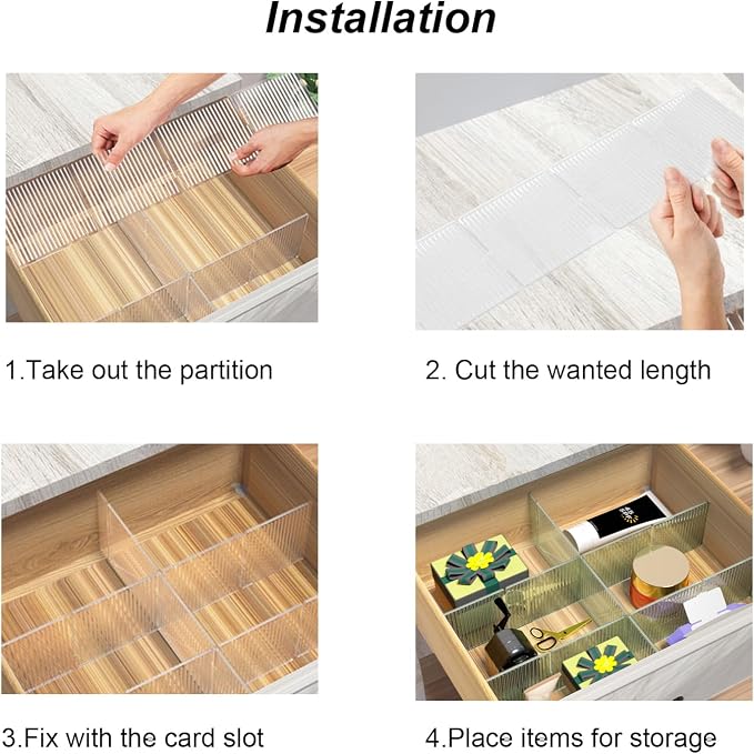 Onerbuy 8pcs Adjustable Grid Drawer Dividers DIY Plastic Closet Separator Tidy Organizer Container for Underwear Socks Belt Office Supplies(Transparent Green)