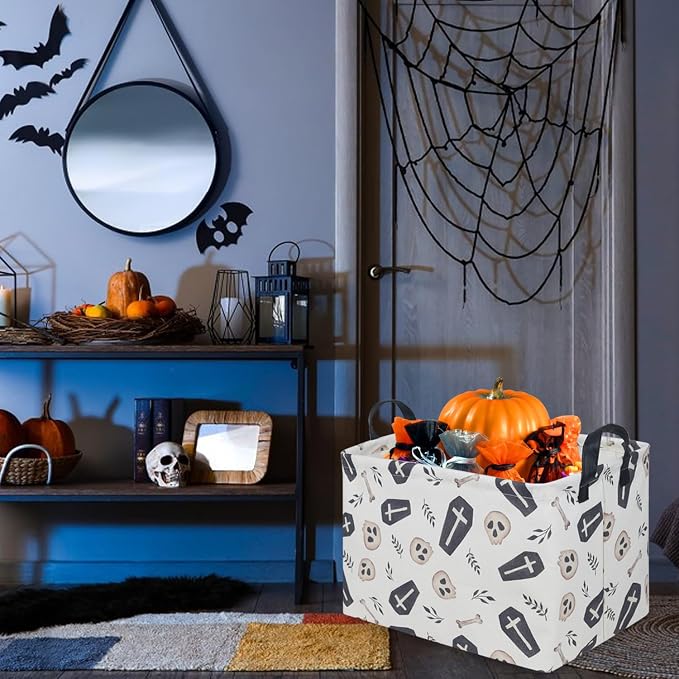 Halloween goth thriller basket,Empty Halloween basket,Gothic home decor,Trick or Treat Basket for Boys and Girls,Waterproof collapsible storage box(Gothic)