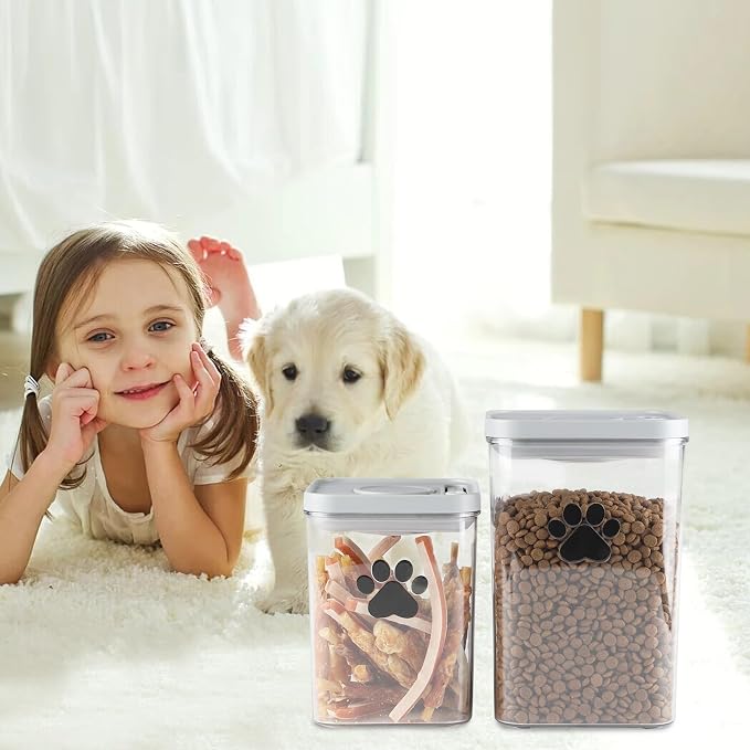 Airtight Dog Treat Jars Set of 2 |78oz+48oz POP Dog Cat Food Container with Lids,Plastic Pet Treat Canister,Puppy Food Kibble Cookie Bin-Keep Food Fresh Crispy-BPA free
