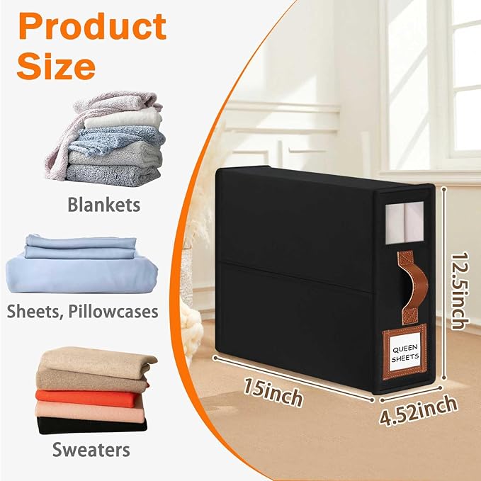 GhvyenntteS 12 Pack Bed Sheet Organizers and Storage, Sturdy Bed Sheet Organizer with Zipper and Handle, Foldable Linen Closet Organizers and Storage with Window and Label, Black