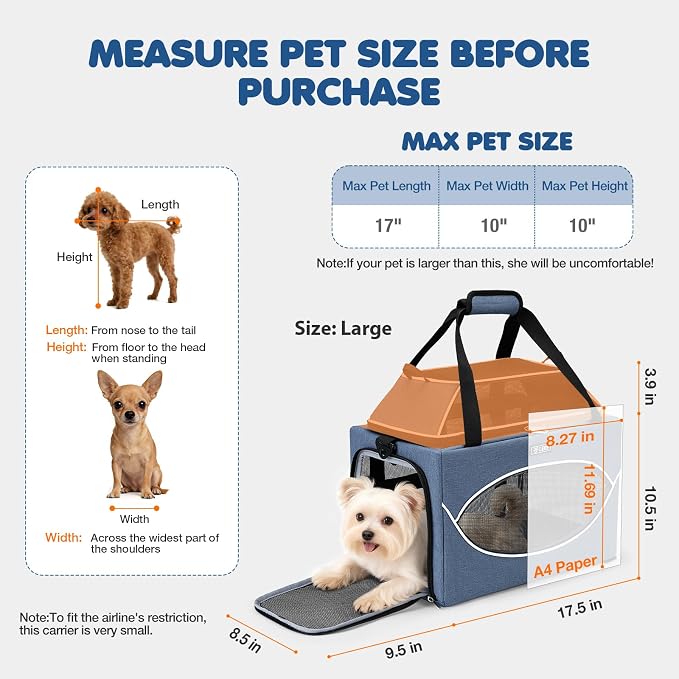 Lekereise Top-Expandable Pet Carrier 18x11x11Inch Delta American United Airline Approved Underseat to 15lbs Stable Car Travel Carriers for Small Dogs Cats with Locking Safety Zippers Anti-Scratch Mesh