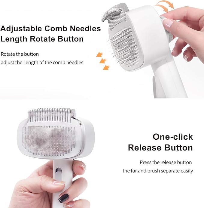 3 in 1 Self Cleaning Pet Grooming Kit : Slicker Brush & Flea Comb & Dematting Comb for Dogs and Cats, Deshedding Tool for Long & Short Haired Pets (White)