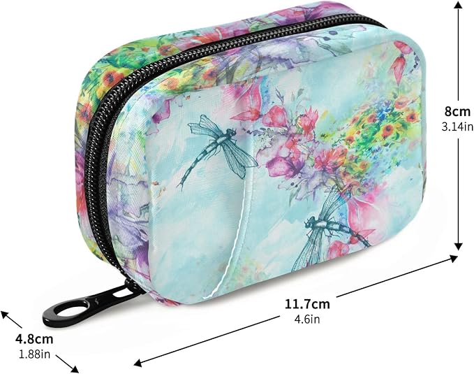 Pill Case 7 Day Pill Organizer Watercolor Dragonfly Travel Pill Case Portable Weekly Pill Box Bag Container Vitamin Supplement Holder with Zipper for Family Business