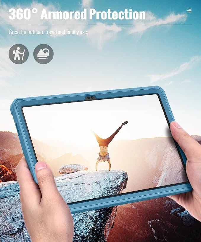 MoKo Shockproof Case Fit Samsung Galaxy Tab A11+ Plus/ A9+ 11 Inch | Full Body Rugged Stand Back Cover with Built-in Screen Protector for Galaxy Tab A11+/ A9+ Tablet, Turquoise