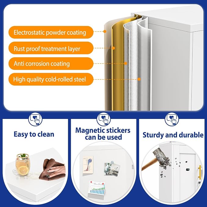 GAIOUS 35'' Tall Metal Storage Cabinet with Lock and Wheels, Steel Office Cabinet with 2 Door and 2 Adjustable Shelves, Lockable File Cabinet, Garage Cabinet, Rolling Cabinet for Home Office - White