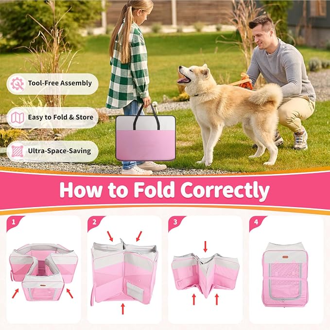 Seiyierr Dog Playpen, Portable Pet Play Pen Foldable Carrying Case, Puppy Pens Outsid for Small Cat Indoor/Outdoor, Removable Mesh Shade Cover