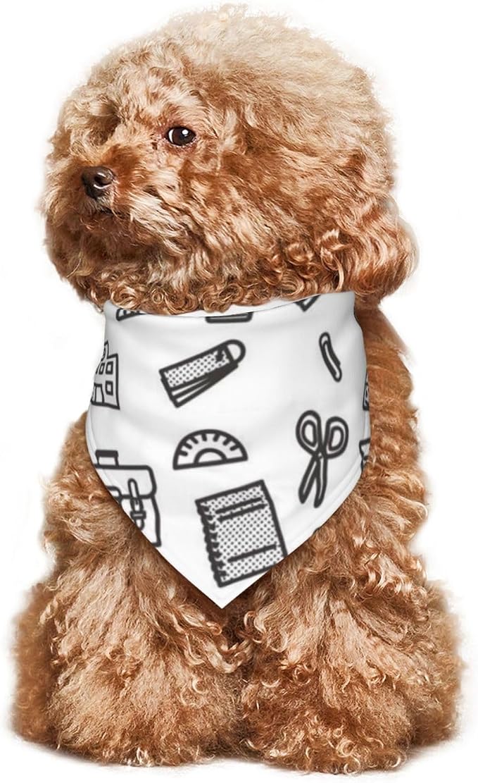 Teacher's Pet Dog Bandana,Funny Bandana Gift,Photo Prop Accessories for Dog Lovers Owner Gift,Triangle Reversible Fall Scarf, Adjustable (Back to School Season-Black and White)