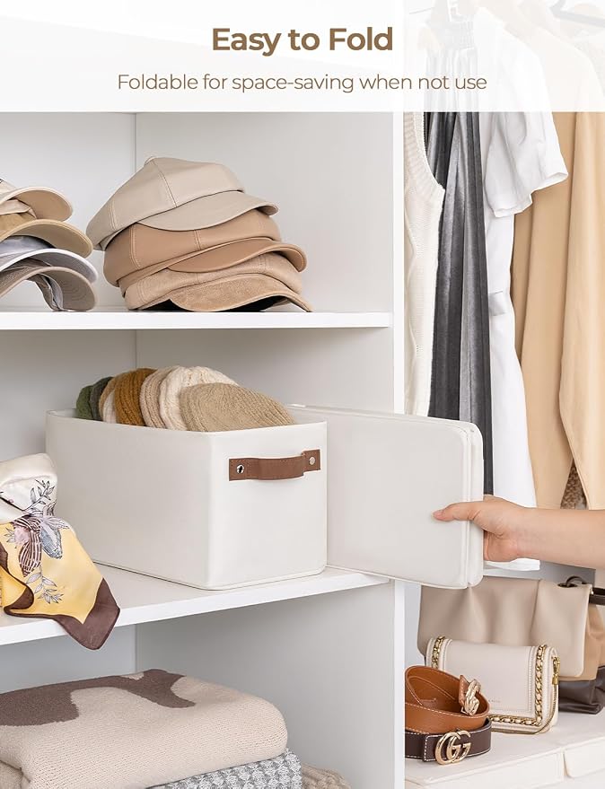 StorageWorks Narrow Storage Bins, Long Baskets, Beige, 2-Pack | With Metal Frame, Sturdy Structure, PU Handles, Toilet Paper Storage, Small Storage Bins, For Bathroom, Closet, Shelf