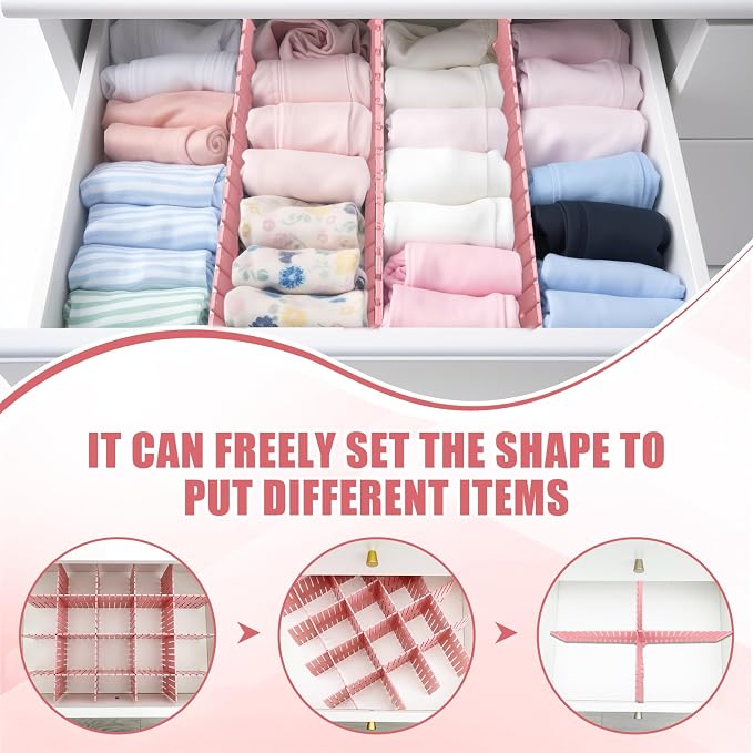 Blosssound 15 Pcs 5.12 Tall Drawer Divider Adjustable Drawer Organizer,Pink | DIY Ultra Deep Storage Organizer Separator with Fixed Buckle for Underwear Socks Dormitory Office Kitchen Bedroom