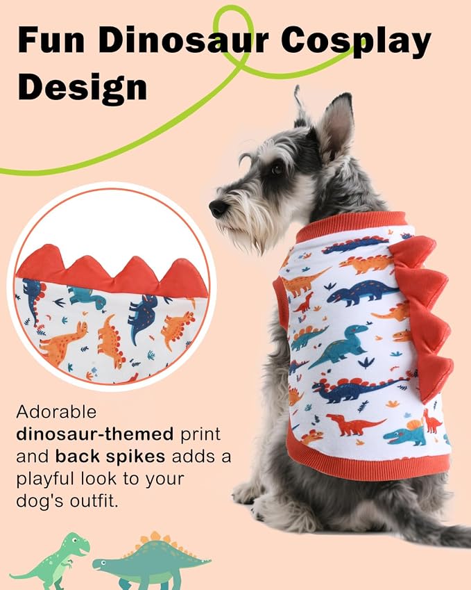 CuteBone Dinosaur Costume Dog Shirt, Stretchy Velvet T-Shirt Clothes for Medium Dogs, Soft & Breathable Pet Tee Outfit Frenchie Apparel for Daily Wear, Cozy Pullover Design Puppy Fashion COSBX02XL