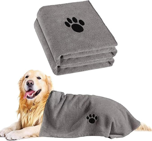 Puomue 2 Pack Microfiber Dog Towels for Drying Dogs, Super Absorbent and Soft Pet Towels for Dogs or Cats, 40''X23.6'', Pet-Friendly, Perfect for Pets of Different Sizes and Fur Types, Grey