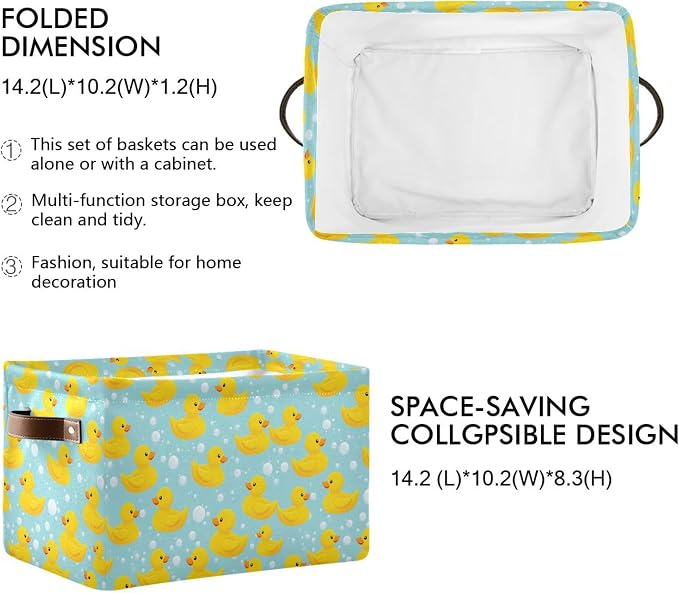 Yellow Duck Cute Storage Basket Fabric Bathroom Baskets Blue Bath Bubble Open Home Storage Bins Boxes Foldable Organizer Bag for Baby Cloth Pet Toy Book Shelf Closet Baskets 16×12×8 Inches 2 Pack