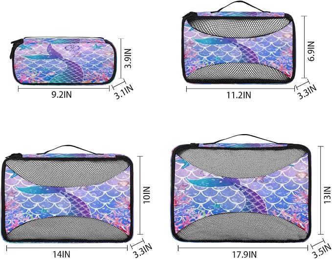 Mermaid Fish Scale Packing Cubes for Travel, Luggage Packing Organizers, Fishtail Travel Accessories Large Toiletries Bag for Clothes Shoes Cosmetics Toiletries