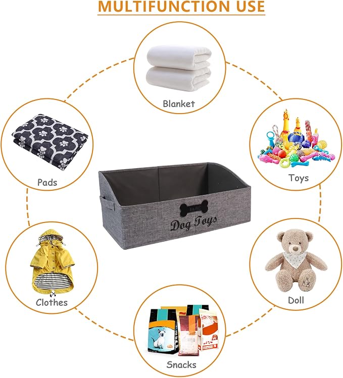 Large Dog Toy Basket Collapsible Dogs Toy Box Fabric Trapezoid Dog Toys Bin Storage for organizing pet Toys/Blankets/leashes/Rope Toys/Clothing-Can be Personalized-Gray