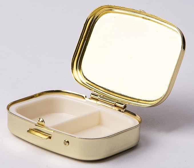 Happy Pills Pill Organizer Cute Metal Pill Case Travel Friendly Portable Compact Pill Box Pill Container to Hold Tylenol/Vitamins/Fish Oil/Supplements/Meds/Tablet for Purse/Pocket